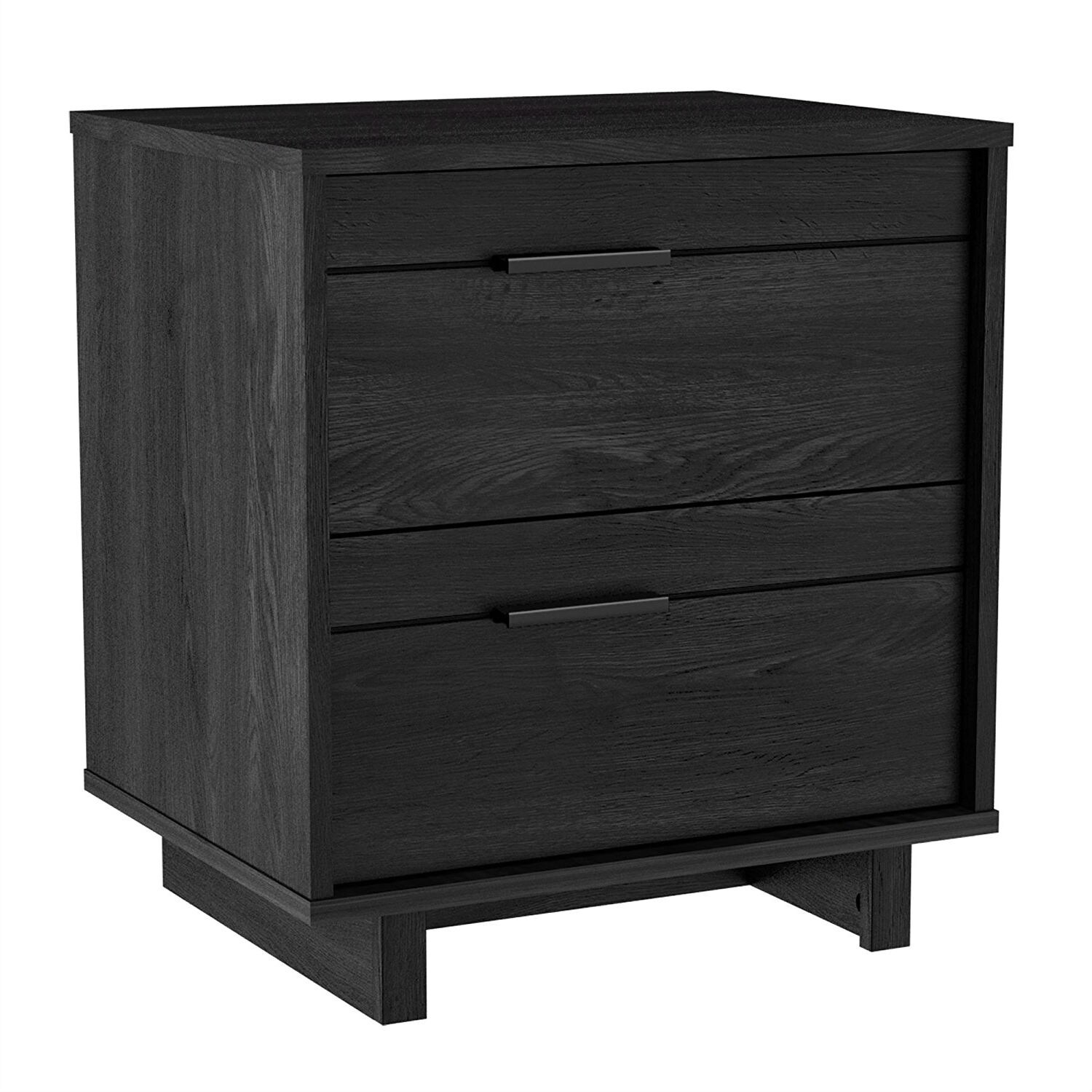 Modern Bedroom Nightstand in Grey Black Wood Finish - - 29083735