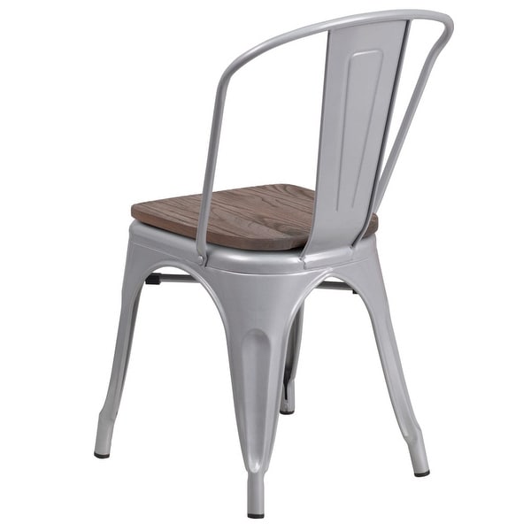 Wood Seat/ Galvanized Steel Stackable Chair (Set of 4) - 18W x 20