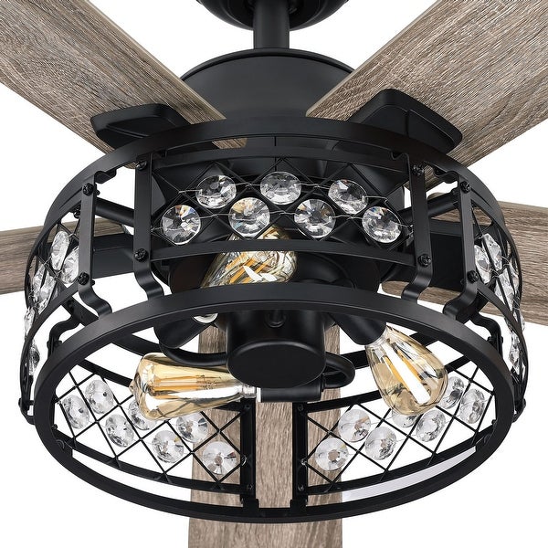 52 Oak Wooden 5-Blade Crystal LED Ceiling Fan with Remote - 3-Light |