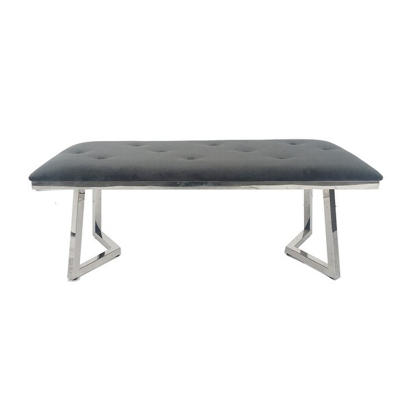 Velvet Dining Bench in Gray Finish - Overstock - 34935664