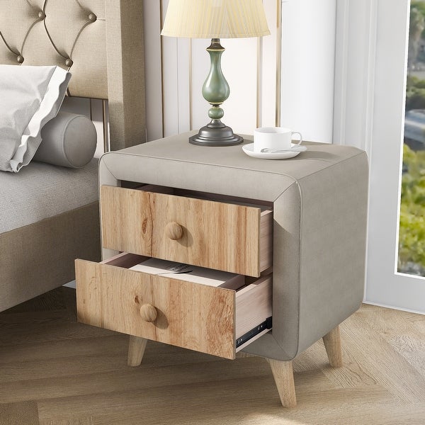 Upholstered Wooden Nightstand with 2 Drawers - - 36784060