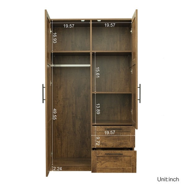 Clihome 40in. Wooden High Wardrobe with 2 Drawers and 5 Storage Spaces