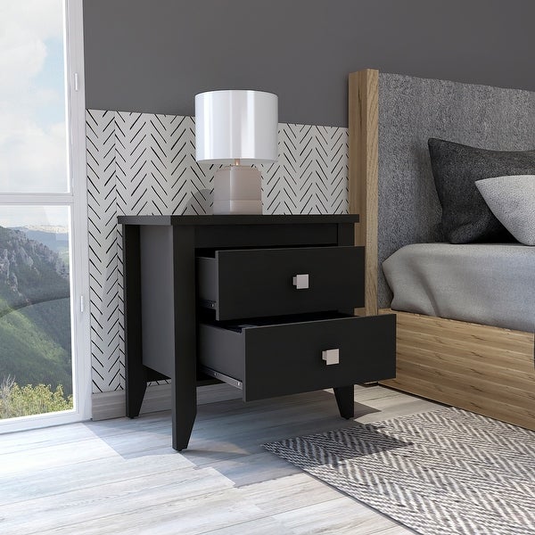 Contemporary Style 2-Drawers 4-Tapered Legs Bedside Table, Superior To