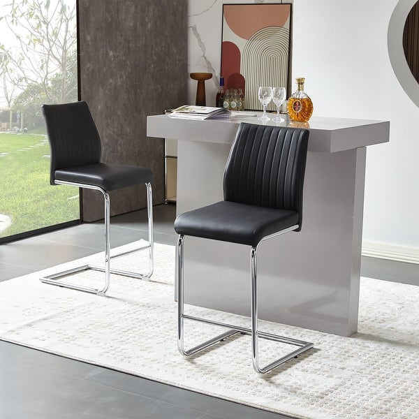 Bar Chair PU Leather Chrome Metal Pipe Set of 2 - Overstock - 37893553