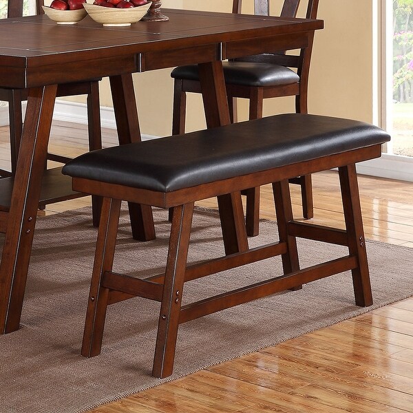 Black Faux Leathe Dining Bench, Dark Walnut - Overstock - 33748188