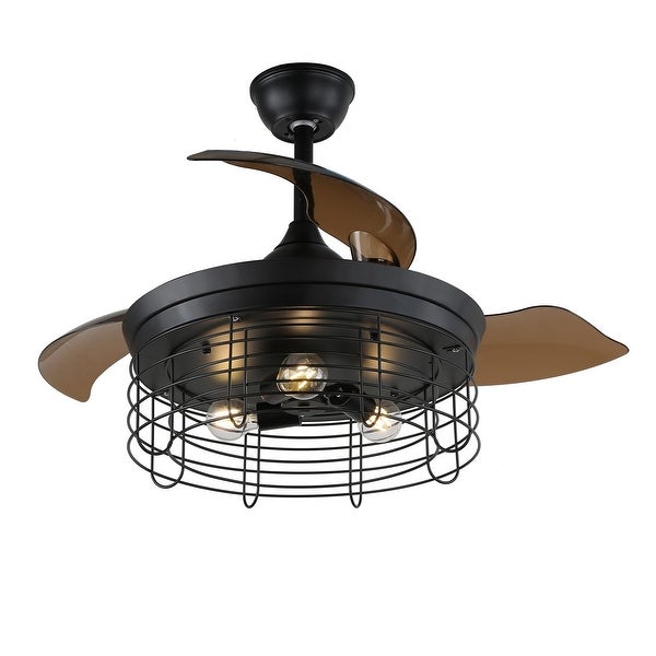 Oaks Aura 42In Industrial 3-blade retractable Cage Ceiling Fan with Re