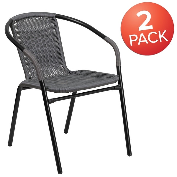 2 Pack Black Rattan Indoor-Outdoor Restaurant Stack Chair - Overstock