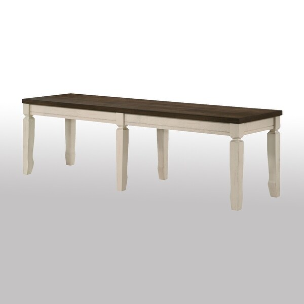 Wood Dining Bench in Weathered Oak and Cream Finish - Overstock - 3572