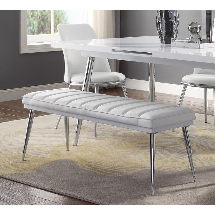 Global Pronex Weizor Bench, White PU & Chrome for Living Room and Dini