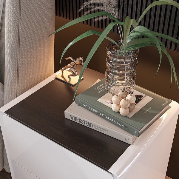 LED Nightstand White Modern Nightstand LED Night Stand Bedside Table -