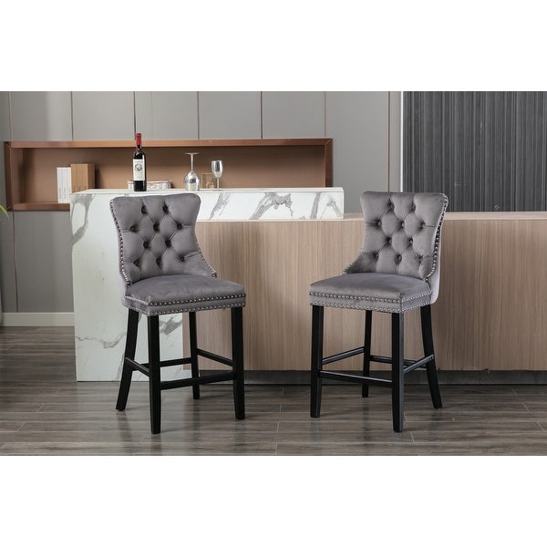 Velvet Upholstered Bar Chairs Set of 2 - Overstock - 36407920