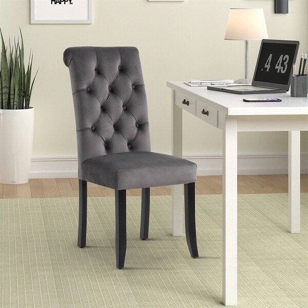 Fabric Tufted Dining Chair with Wooden Legs (Set of 2) - Overstock - 3