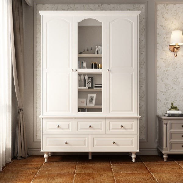 70.9H Lacquered Wardrobe Armoires Wooden Closet with Mirror Door - - 3