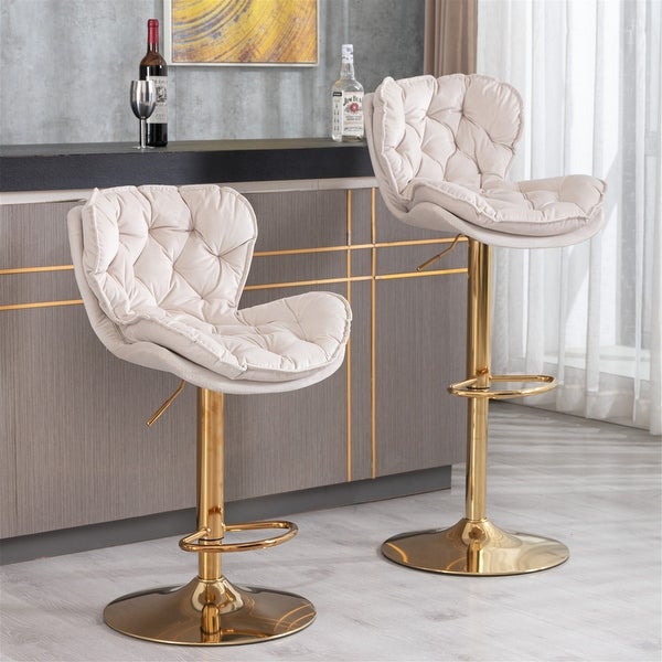 Swivel Velvet Counter Height Adjustable Dining Barstools(Set of 2) - O