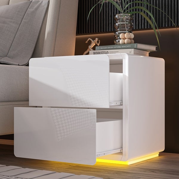 LED Nightstand White Modern Nightstand LED Night Stand Bedside Table -