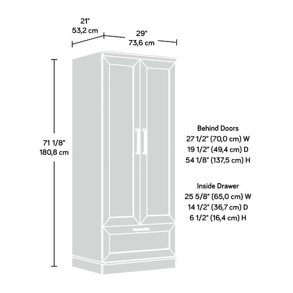 Wood Wardrobe with Drawer and Adjustable Base Level in White - - 36787