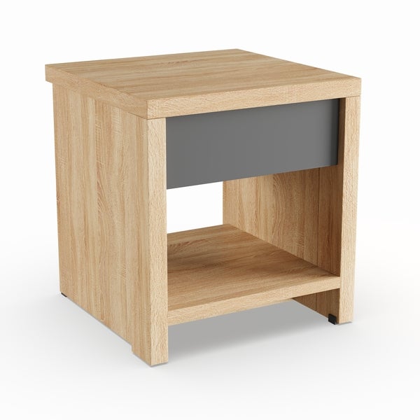 Carbon Loft Kitty Two-Tone Oak and Grey Wood 1-drawer Nightstand - - 2