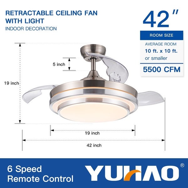 42 Retractable Ceiling Fan Light with Remote Control | Overstock.com S