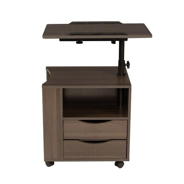 Height Adjustable Overbed End Table Wooden Nightstand with Swivel Top,