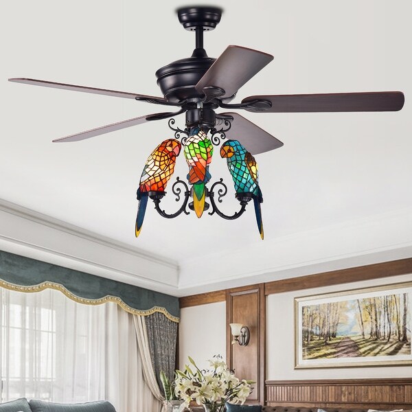 Korubo Lighted Ceiling Fan with Tiffany-style Parrot Shades | Overstoc