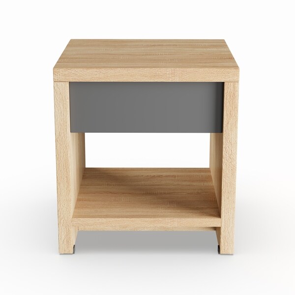 Carbon Loft Kitty Two-Tone Oak and Grey Wood 1-drawer Nightstand - - 2