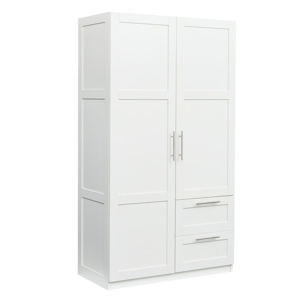 High wardrobe and kitchen cabinet with 2 doors, 2 drawers and 5 storag