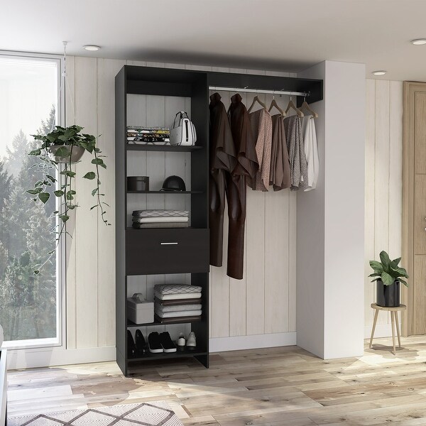 Simple Style Open Wordrob with 4 Shelves and 1 Drawer, Hanging Rob Inc