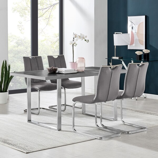 Pacific Modern Metal and Grey Upholstered Dining Chairs - Set of 2 - O