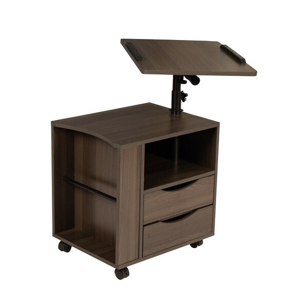 Height Adjustable Overbed End Table Wooden Nightstand with Swivel Top,