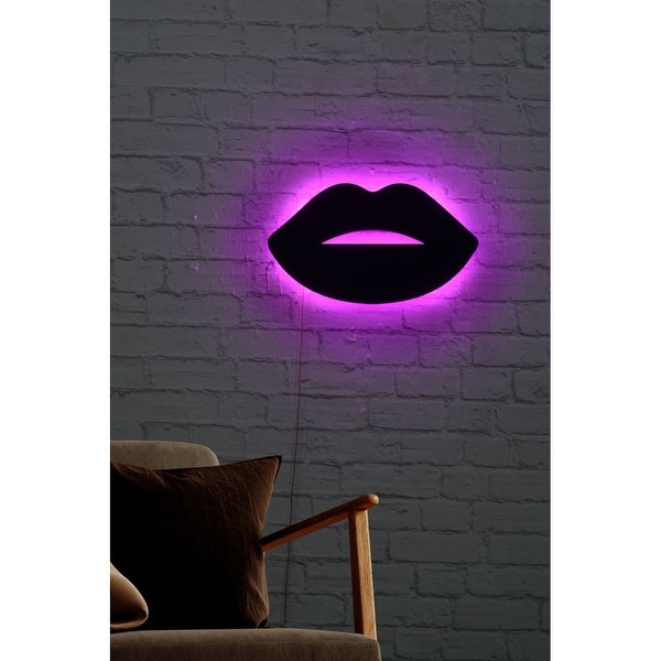 15.7 Handmade Lips Led on Wood Wall Décor - Overstock - 36887992