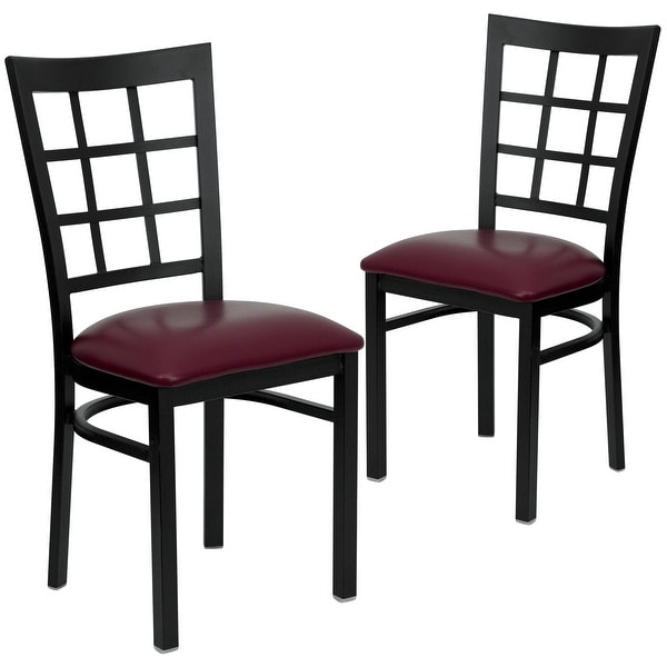 2 Pack HERCULES Series Black Window Back Metal Restaurant Chair - Burg