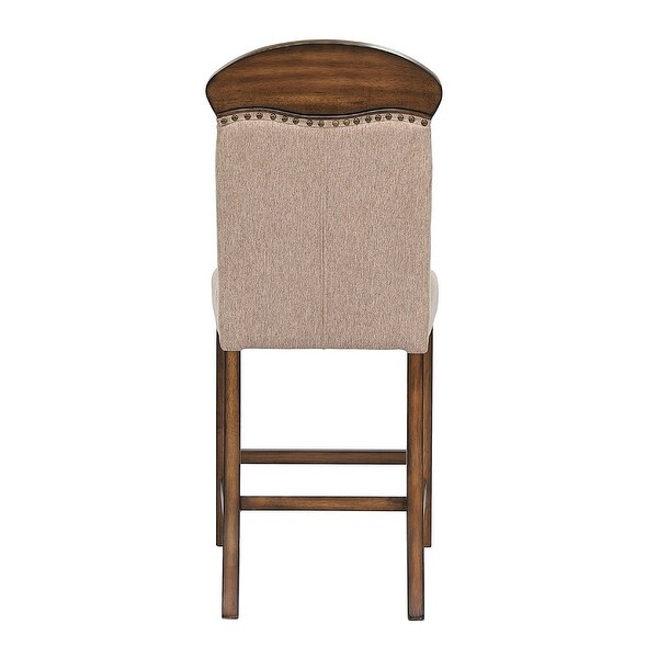 Set of 2 Linen Upholstered Counter Height Chair in Oak Finish - Overst