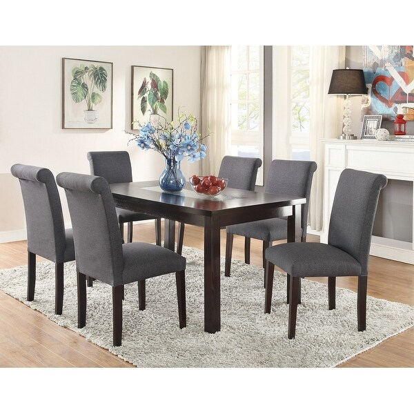 Transitional Blue Grey Polyfiber Chairs Dining Seating Set of 2 chairs