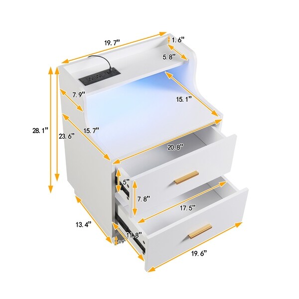 Multifunctional Nightstand with 2 Drawers, Shelf with USB Charging Des