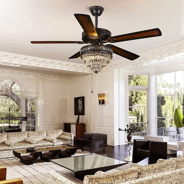 Crystal Ceiling Fan Fandelier with Lights - Modern Outdoor Ceiling Fan