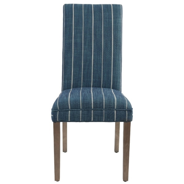 19 Inch Parson Style Dining Chair, Fabric, Stripes, Set of 2, Blue, Br