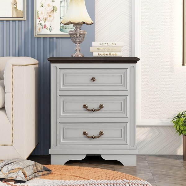 Modern Vintage Nightstand with 3 Drawers, Premium Top, 4 legs, Bedside