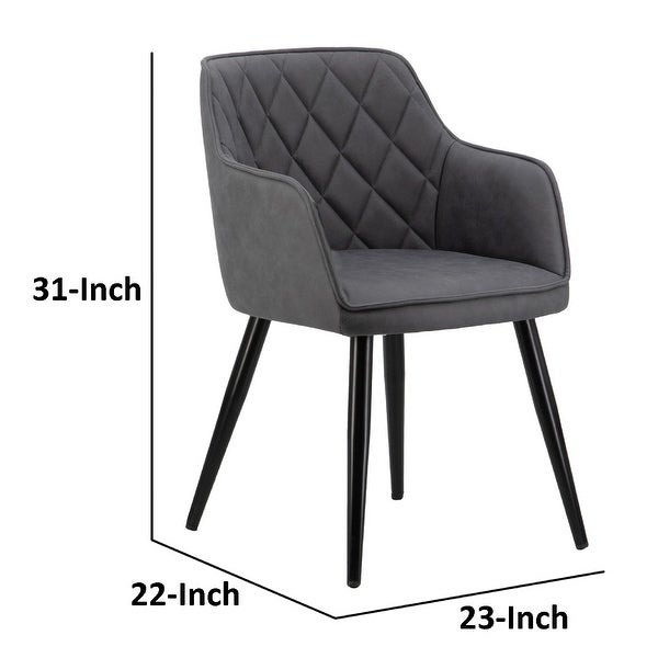 Erin 24 Inch Curved Dining Chair, Gray Fabric, Diamond Pattern Tufting