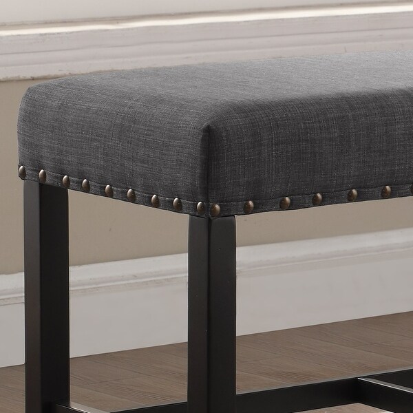 Biony Gray Fabric Counter Height Dining Bench with Nailhead Trim - Ove