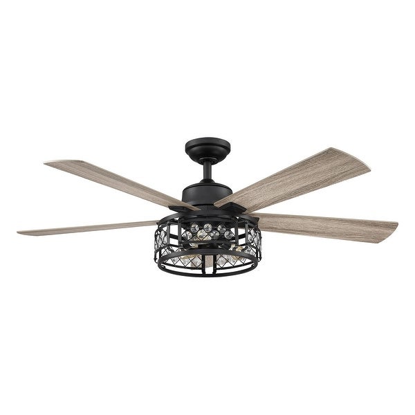 52 Oak Wooden 5-Blade Crystal LED Ceiling Fan with Remote - 3-Light |