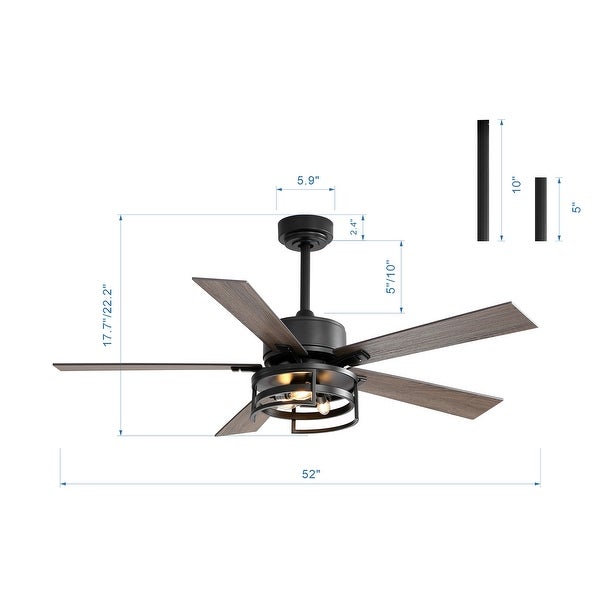 52 in. Indoor Black Ceiling Fan with Light Kit and Remote Control Incl