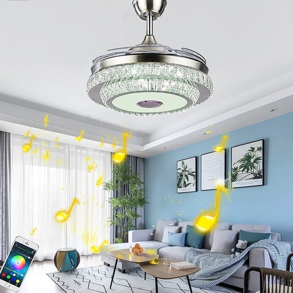 42 Inch Modern Ceiling Fan with 7 Colors Dimmable LED Lights, Bluetoot