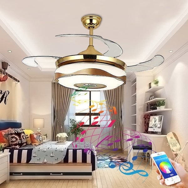 42 Inch Modern Ceiling Fan with 7 Colors Dimmable LED Lights, Bluetoot