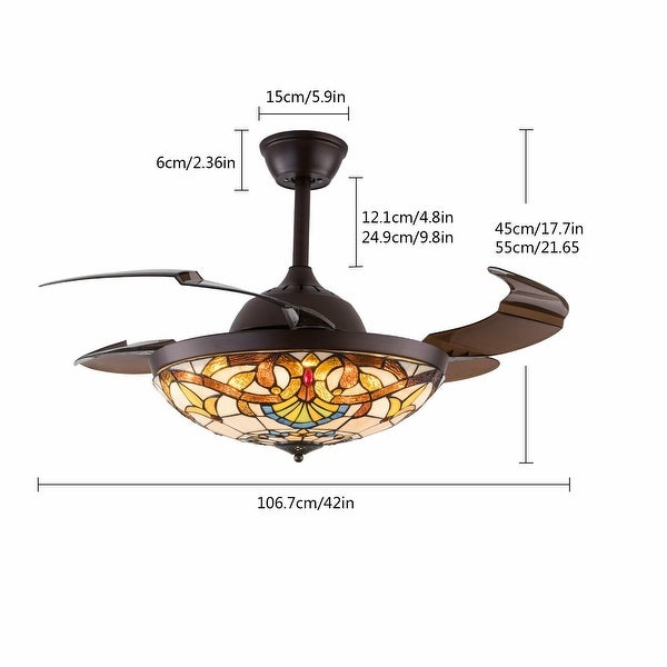 42 Inches Tiffany Style Ceiling Fan with Remote - 42 Inches | Overstoc