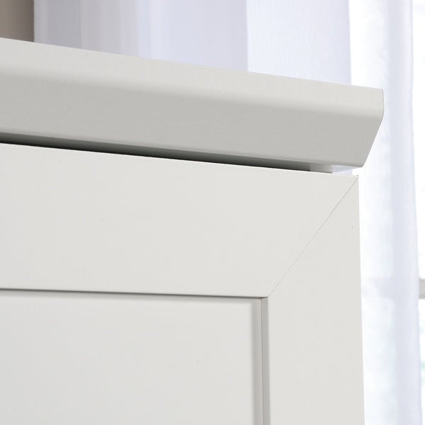 Wood Wardrobe with Drawer and Adjustable Base Level in White - - 36787