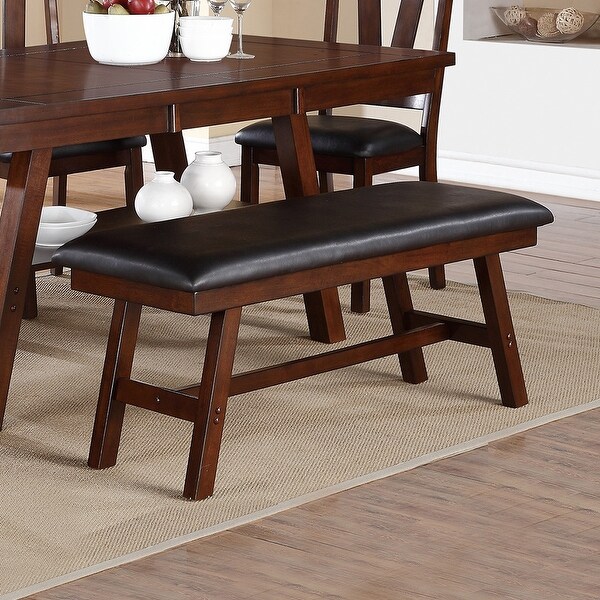 Black Faux Leathe Dining Bench, Dark Walnut - Overstock - 33748188