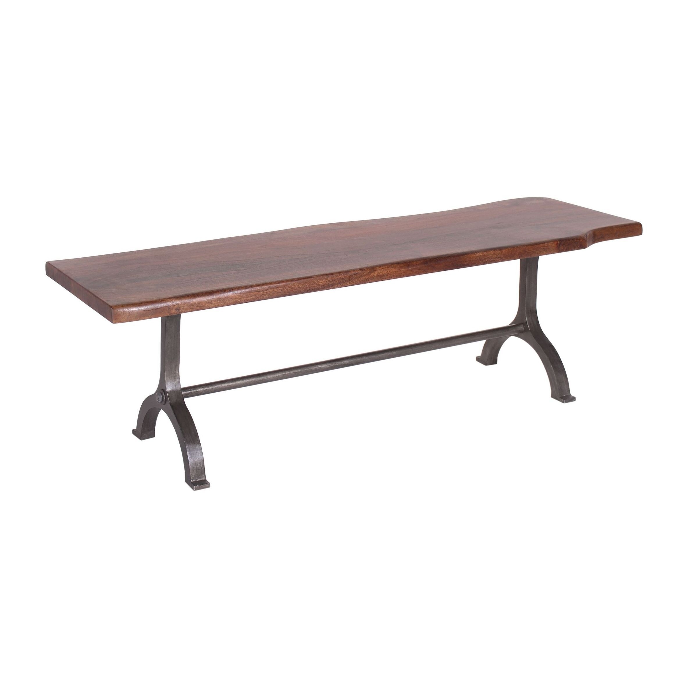 Dala Industrial Iron & Acacia Natural Edge Dining Bench, 56-inch - Ove