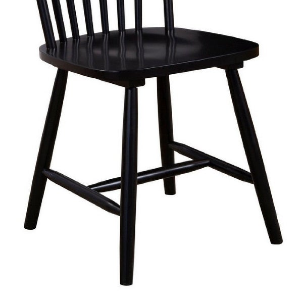 Ray 18 Inch Dining Side Chair, Rubberwood, Windsor Back, Set of 2, Bla