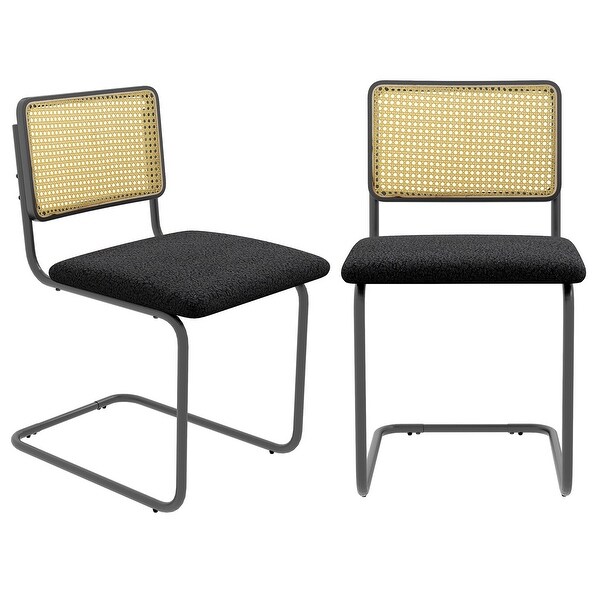 Costway Dining Chairs Set Rattan Upholstered Dining Chairs with Cane -