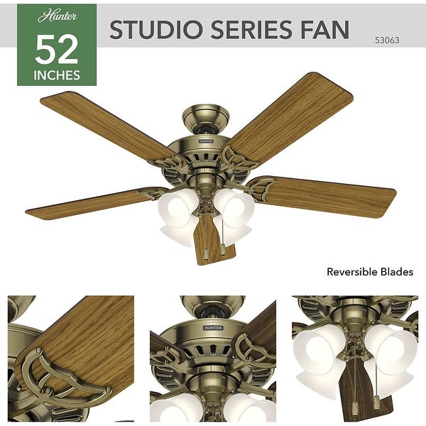 52 inch Studio Series New Bronze Ceiling Fan with LED Light Kit and Pu